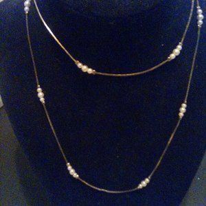 Gold Plated 28' Necklace with Gold and Pearl Beads